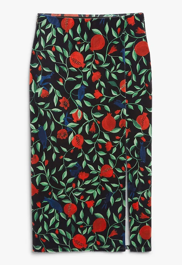 Monki Vadlång Kjol I Sammet Med Slits Granatäpple, Kjolar i storlek S