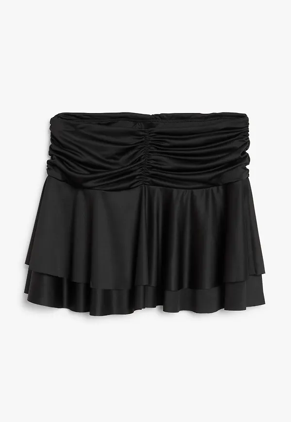 Monki Volang Minikjol I Satin Svart, Kjolar i storlek XS