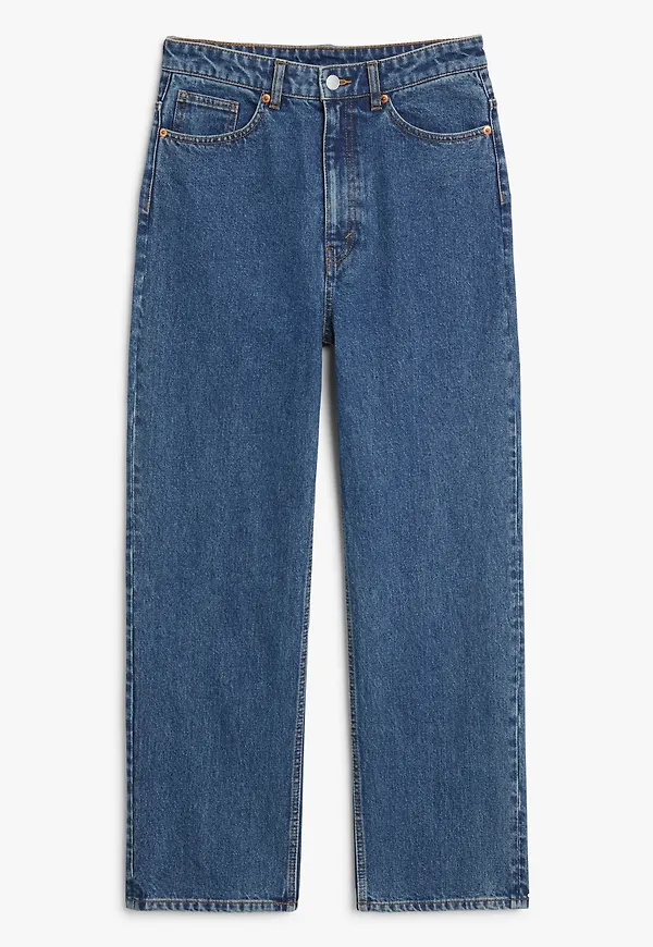 Monki Zami Extra Hög Midja Raka Blå Jeans Mellanblå, Straight i storlek 25/28