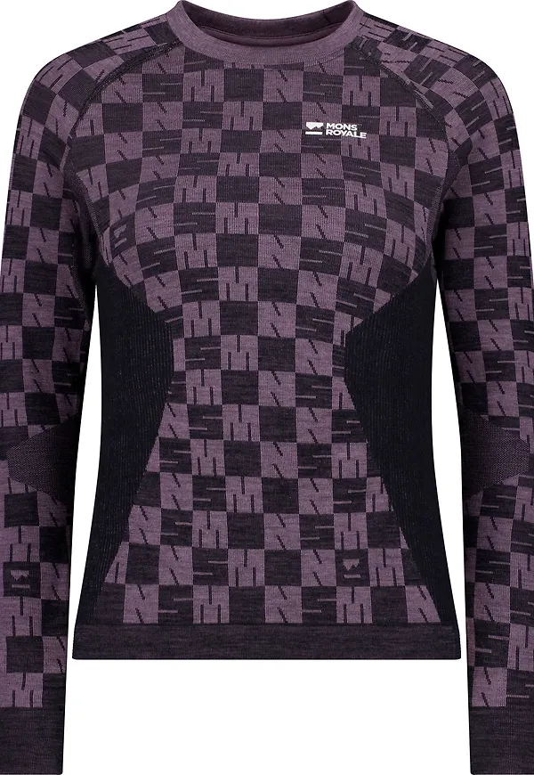 Mons Royale Women's Ascender Merino Seamless Long Sleeve Mauve/Black