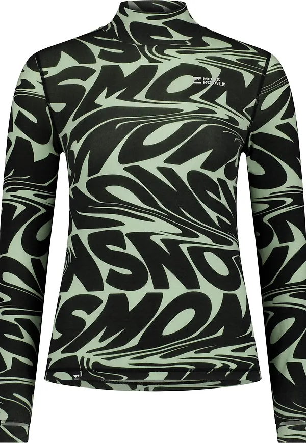 Mons Royale Women's Cascade Merino Base Layer Mock Neck Long Sleeve Signal Lost Matcha