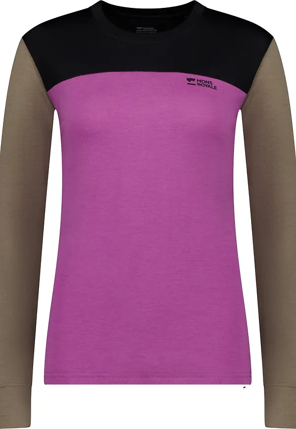 Mons Royale Women's Yotei Merino Long Sleeve Purple Bolt/Walnut/Black