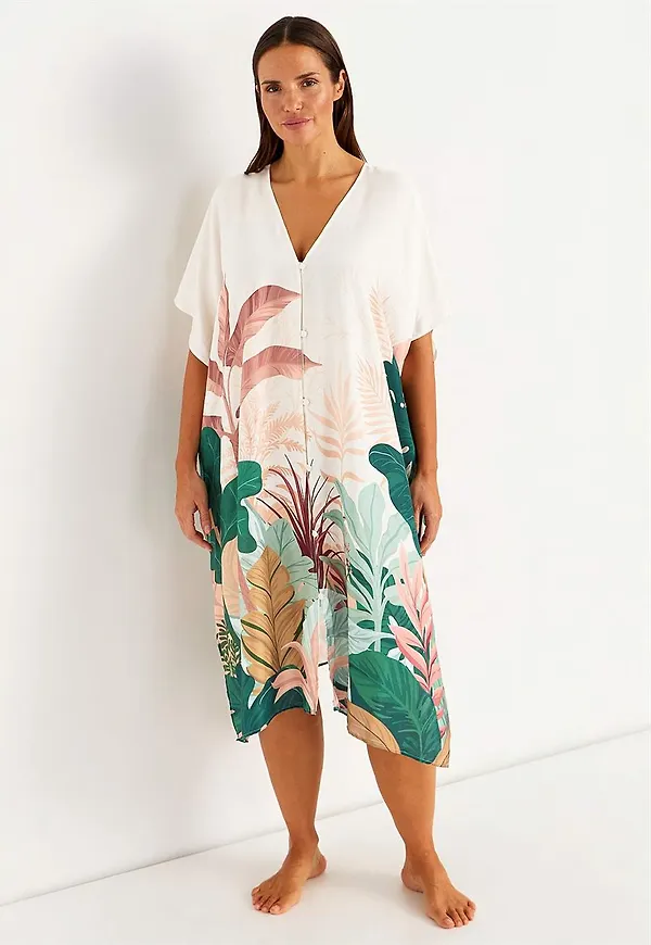 Mönstrad strandkaftan med knappar