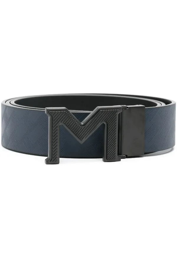 Montblanc läderbälte med logotypspänne - Blå