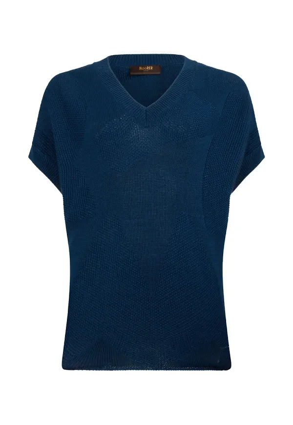 Moorer v-ringad t-shirt - Blå