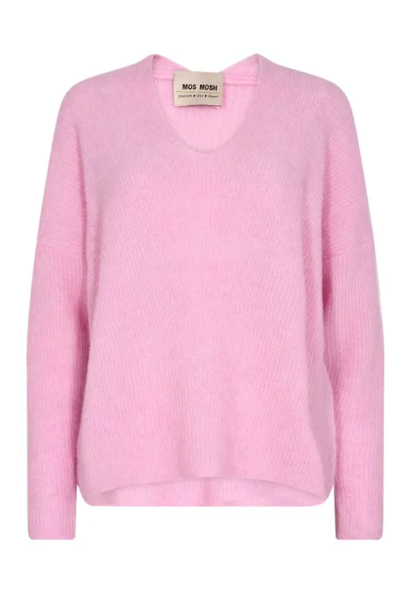 MOS Mosh Stickade plagg med rund hals Rosa, Dam