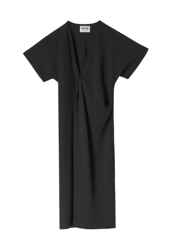 Moschino, Klänning, Dam, XS, Polyester, Svart Klänning med Halvärmar och V-ringning