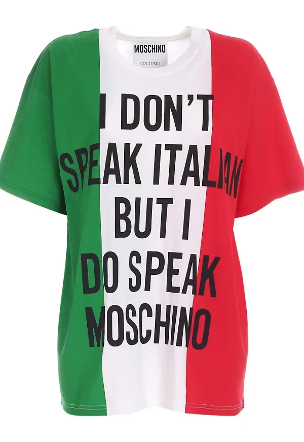 Moschino, Topp, Dam, S, Bomull, Multifärgad Statement T-shirt