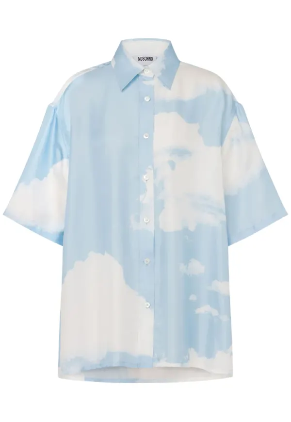 Moschino Archive Clouds sidenskjorta - Blå
