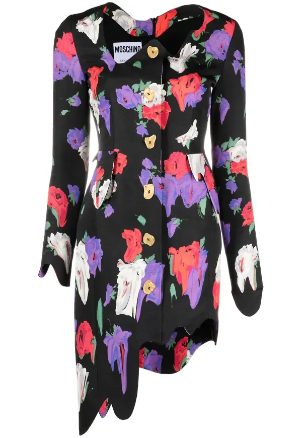 Moschino blommig asymmetrisk miniklänning - Svart