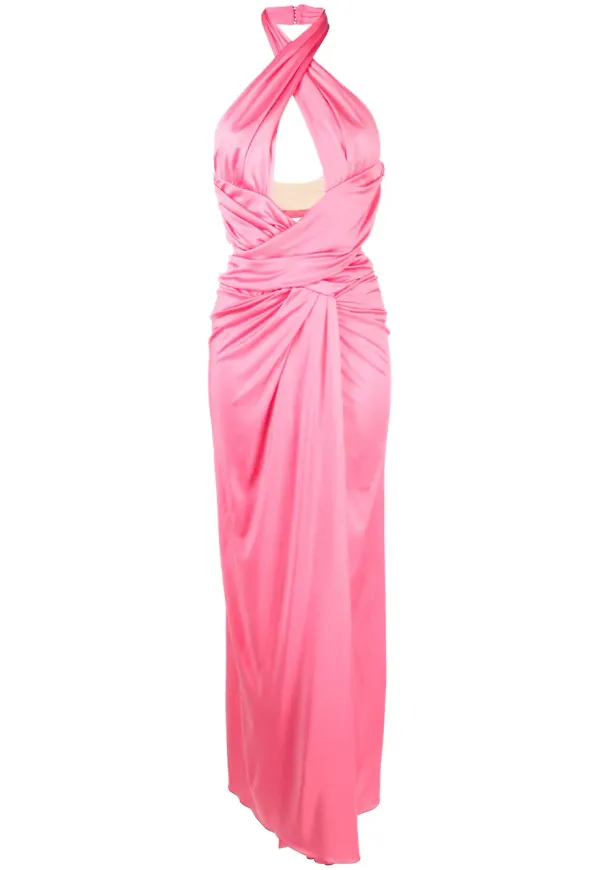 Moschino draperad maxiklänning med halterneck - Rosa