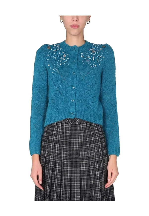 Moschino Floral Argyle Cardigan Blå, Dam