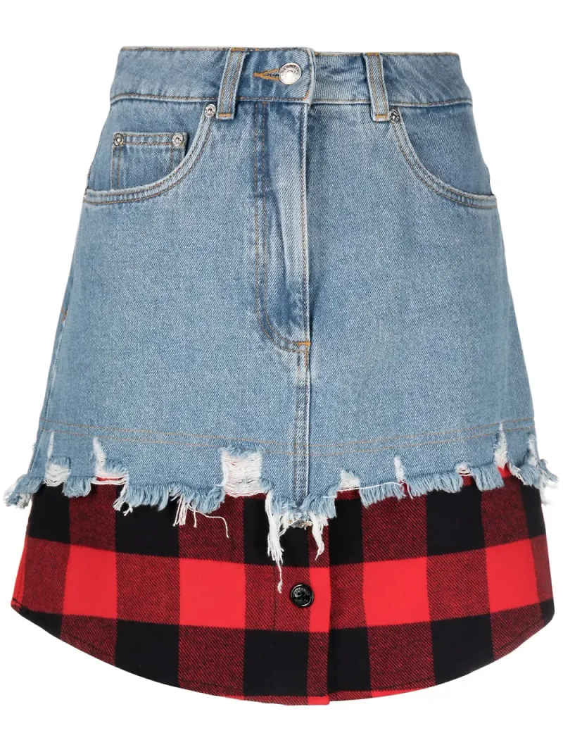 MOSCHINO JEANS jeanskjol med lagerdesign - Blå