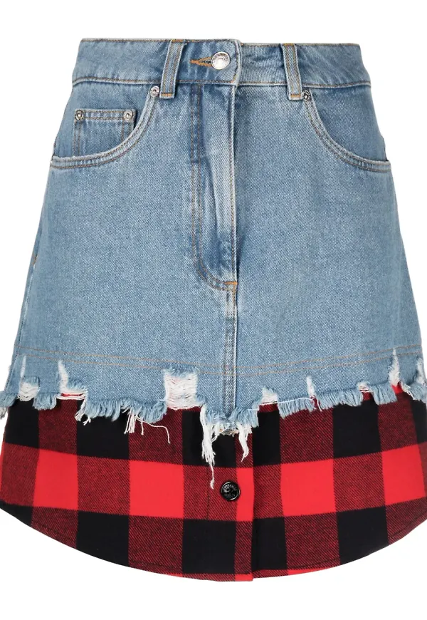MOSCHINO JEANS jeanskjol med lagerdesign - Blå