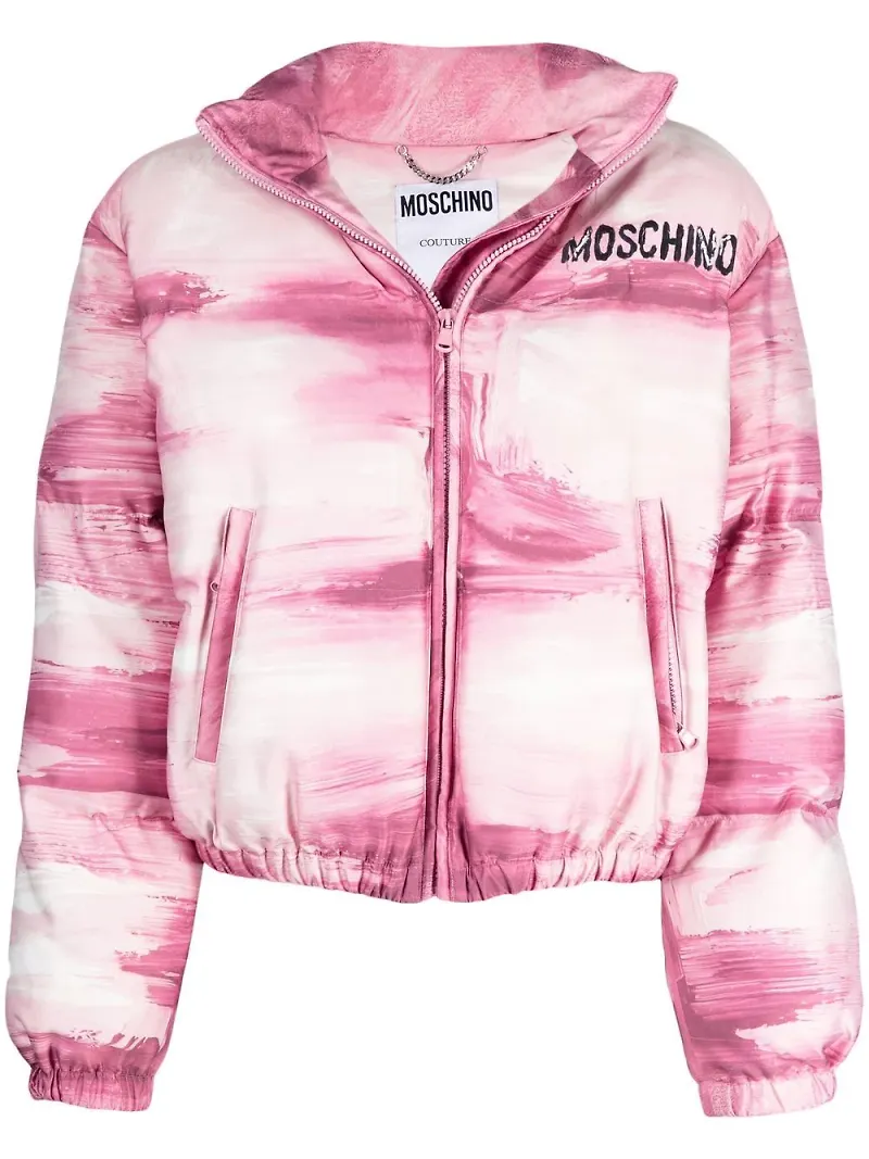 Moschino puffjacka med penselmålat tryck - Rosa