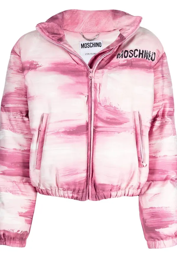 Moschino puffjacka med penselmålat tryck - Rosa