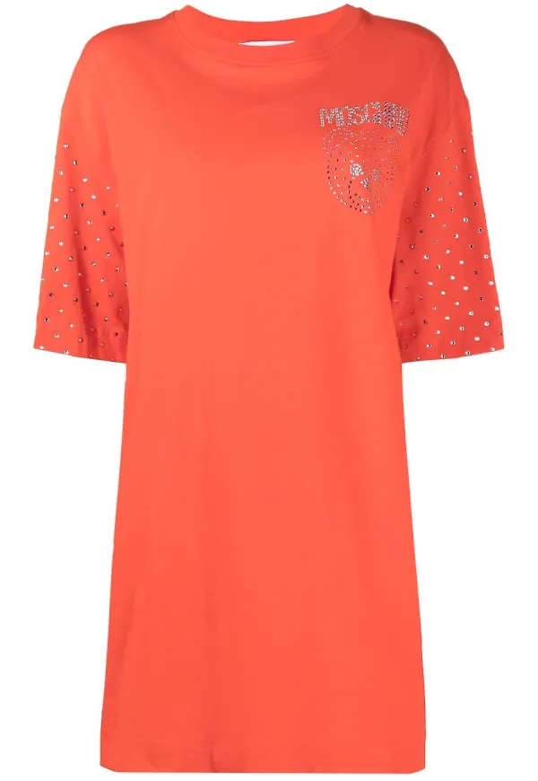 Moschino t-shirtklänning med logotyp - Orange