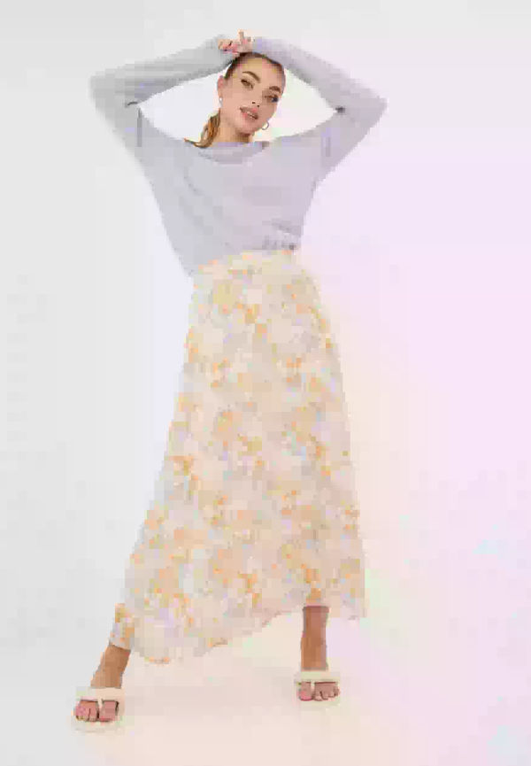 MOSS COPENHAGEN Noela Rikkelie Skirt AOP Långa kjolar Egret