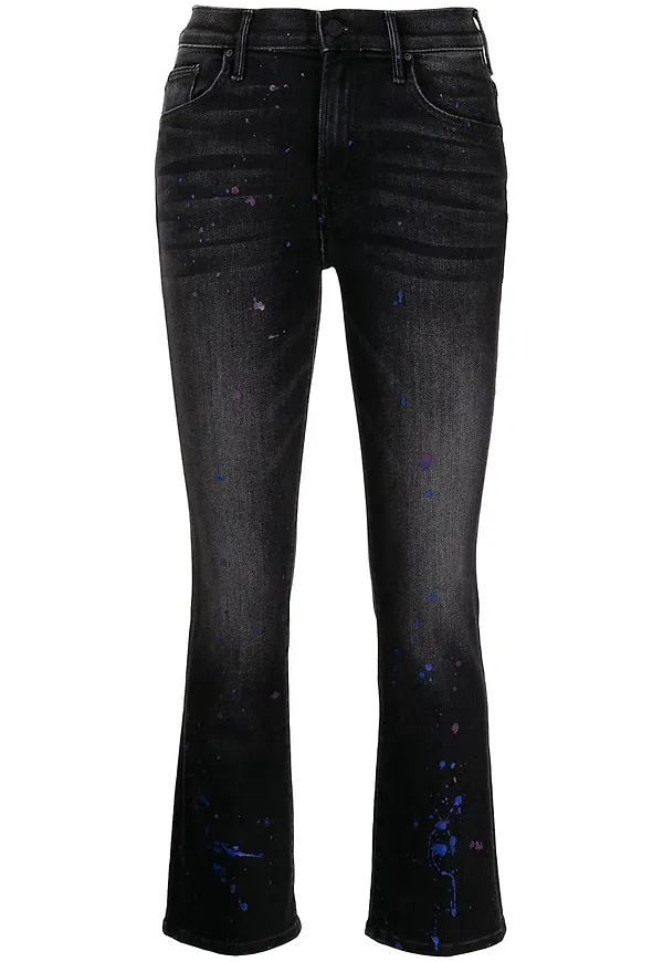 MOTHER croppade jeans med färgstänk - Svart