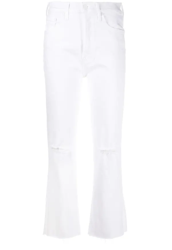 MOTHER croppade jeans med slitning - Vit