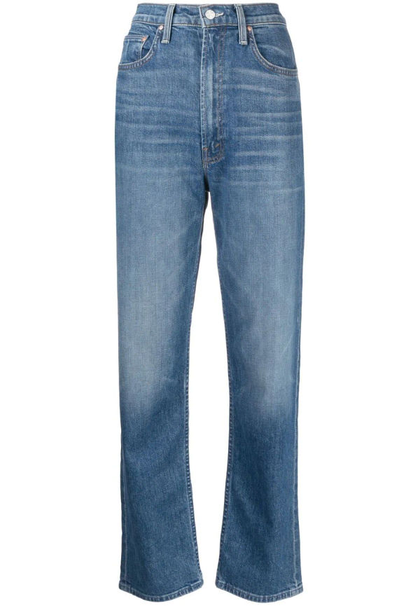 MOTHER Study Hover straight-jeans med hög midja - Blå