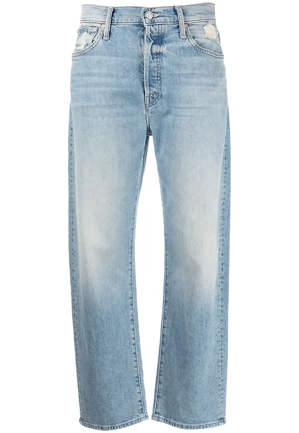 MOTHER The Ditcher croppade straight-jeans - Blå