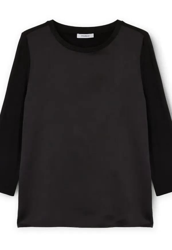 Motivi, Topp, Dam, L, Polyester, Basic T-shirt i dubbelt tyg