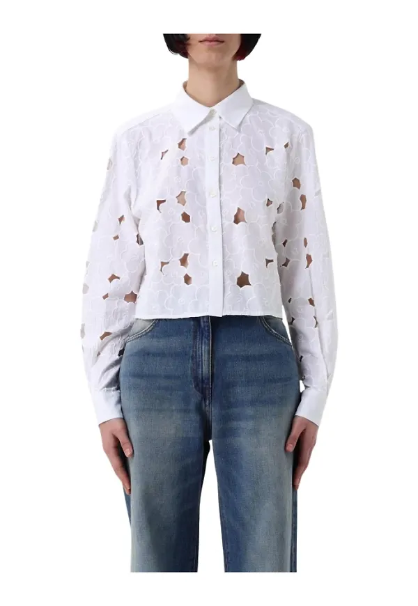 Msgm, Blusar & Skjortor , Dam, M, Bomull, Flower CutOuts Vit Skjorta