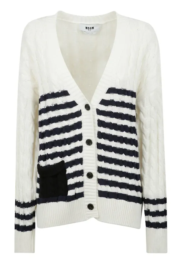 Msgm, Stickade tröjor & koftor, Dam, M, Bomull, Randig Stickad Kofta
