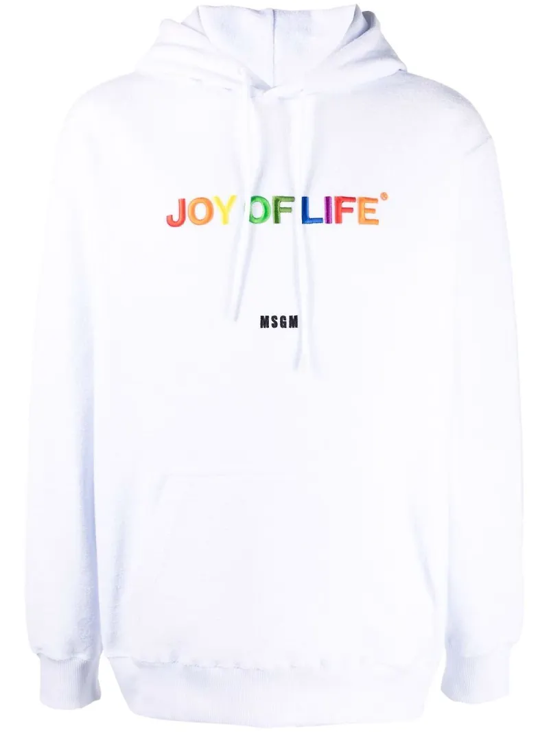 MSGM hoodie med broderad slogan - Vit