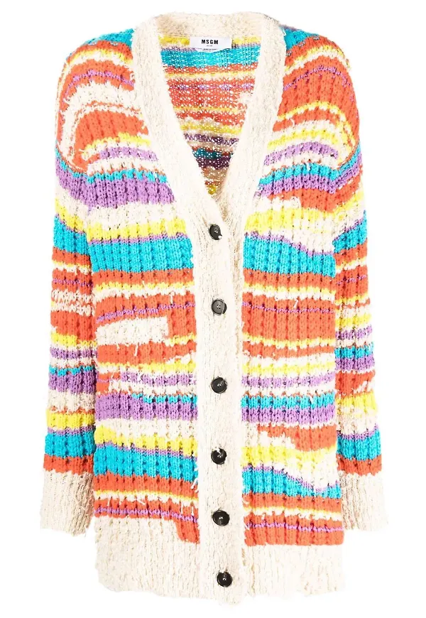 MSGM randig grovstickad kofta - Neutral