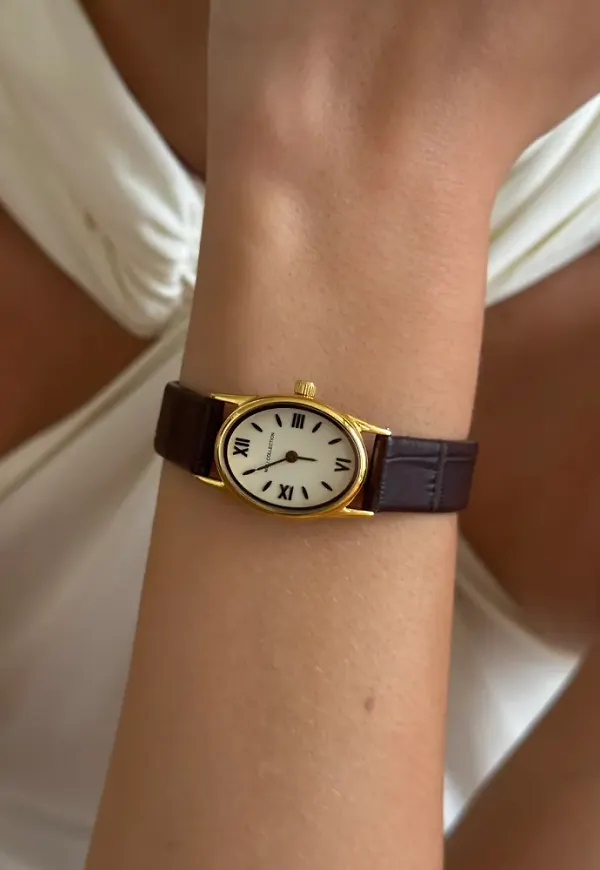 Muli Collection - Guld - Brown Leather Vintage Watch
