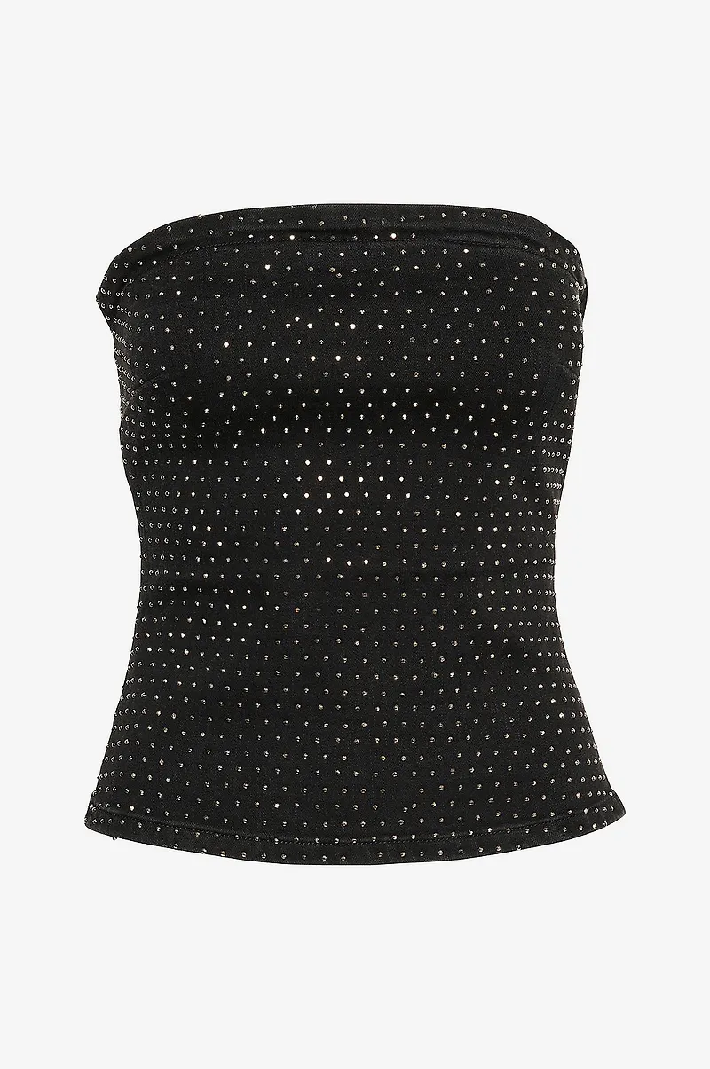 My Essential Wardrobe - Denimblus AyoMW 170 Rhinestone Denim Top - Svart