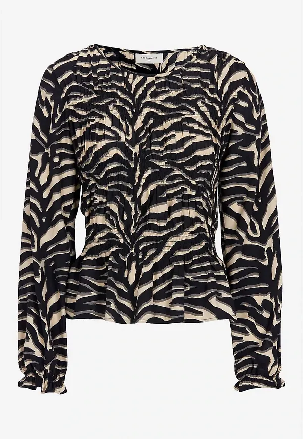 Mönstrad blus med smock Nilda