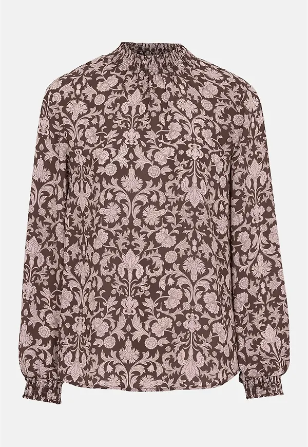 Mönstrad blus med smockkrage