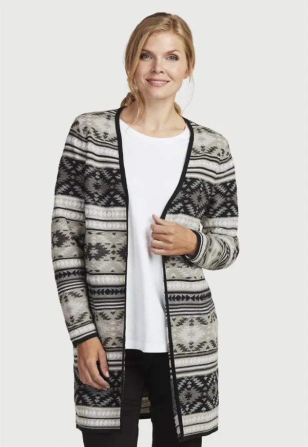 Mönstrad jacquardstickad cardigan