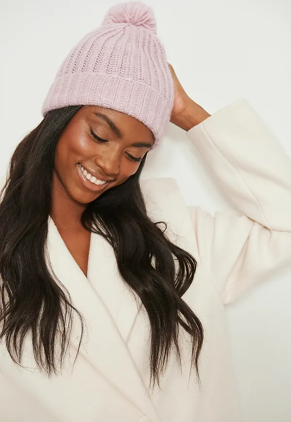 NA-KD Accessories Chunky beanie med pompoms - Pink