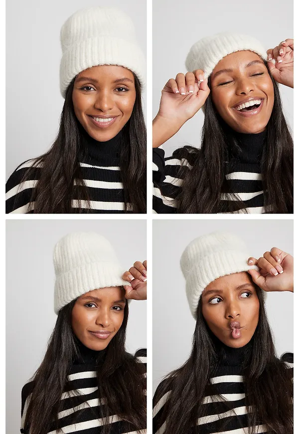 NA-KD Accessories Grov beanie - Offwhite