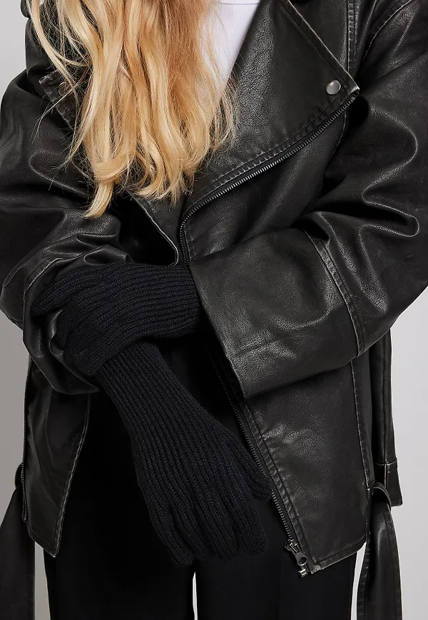 NA-KD Accessories Long Knitted Gloves - Black