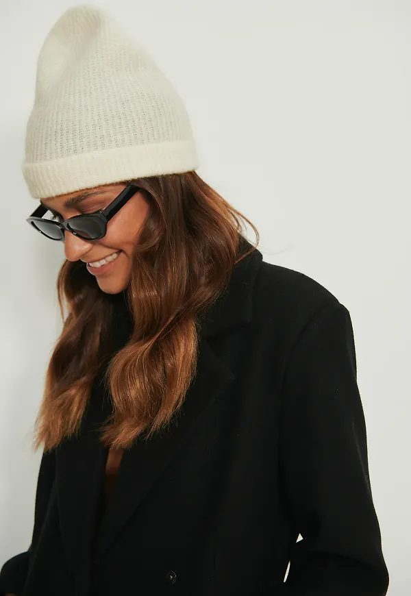 NA-KD Accessories Tunn beanie i alpacka - Offwhite
