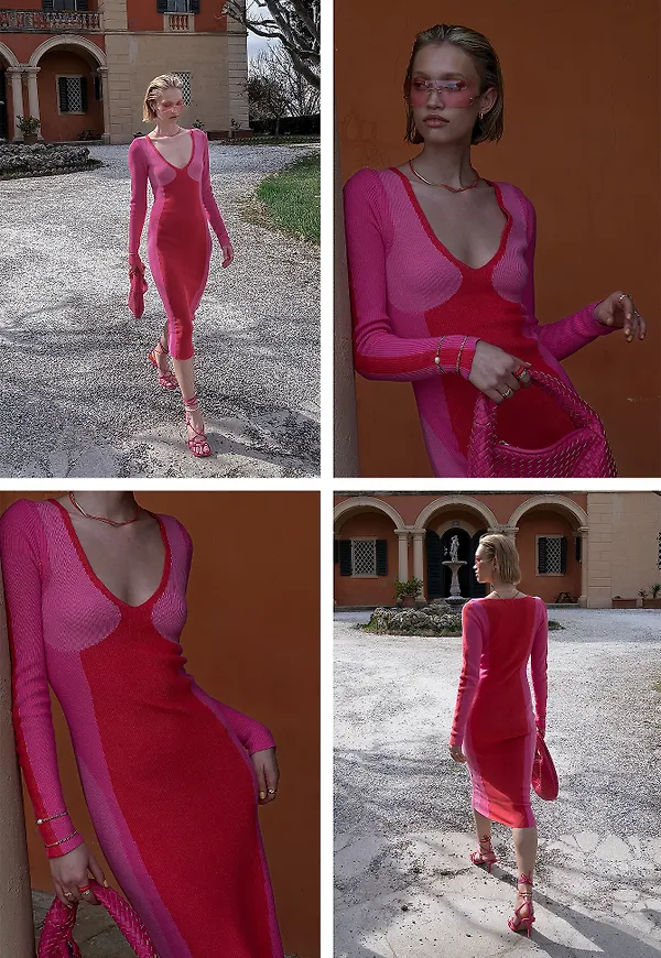 NA-KD ART Midiklänning med färgblock - Pink