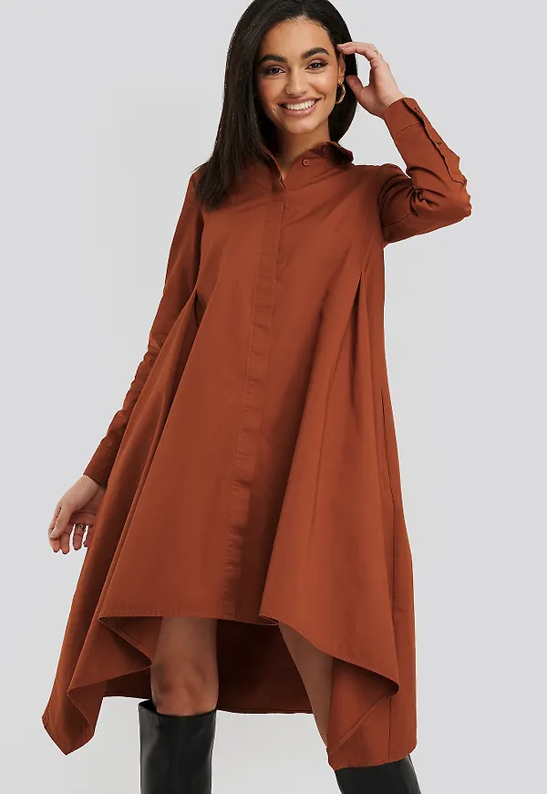NA-KD Asymmetrical Shirt Dress - Orange