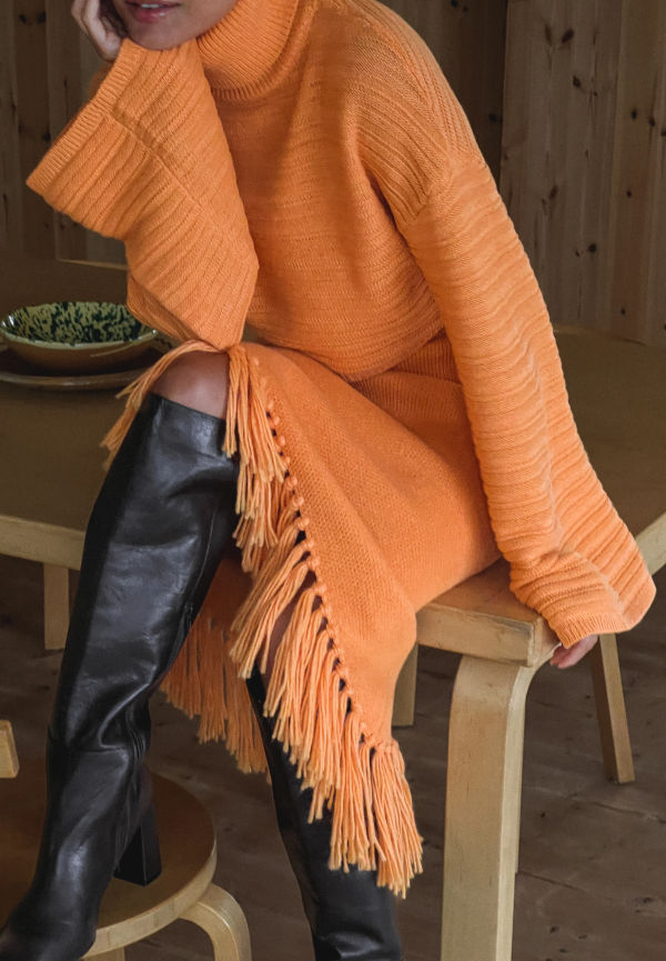 NA-KD Asymmetrisk kjol i ullblandning med fransig nederkant - Orange
