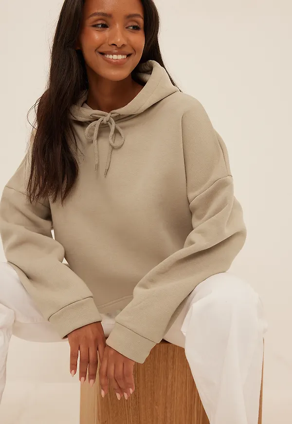NA-KD Basic Basic croppad hoodie - Beige