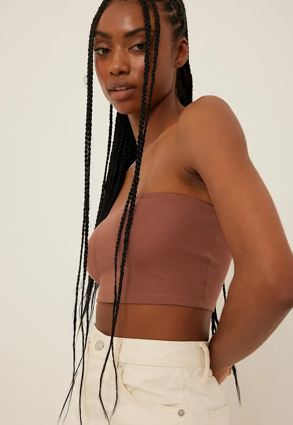 NA-KD Basic Croppad tubtopp - Brown