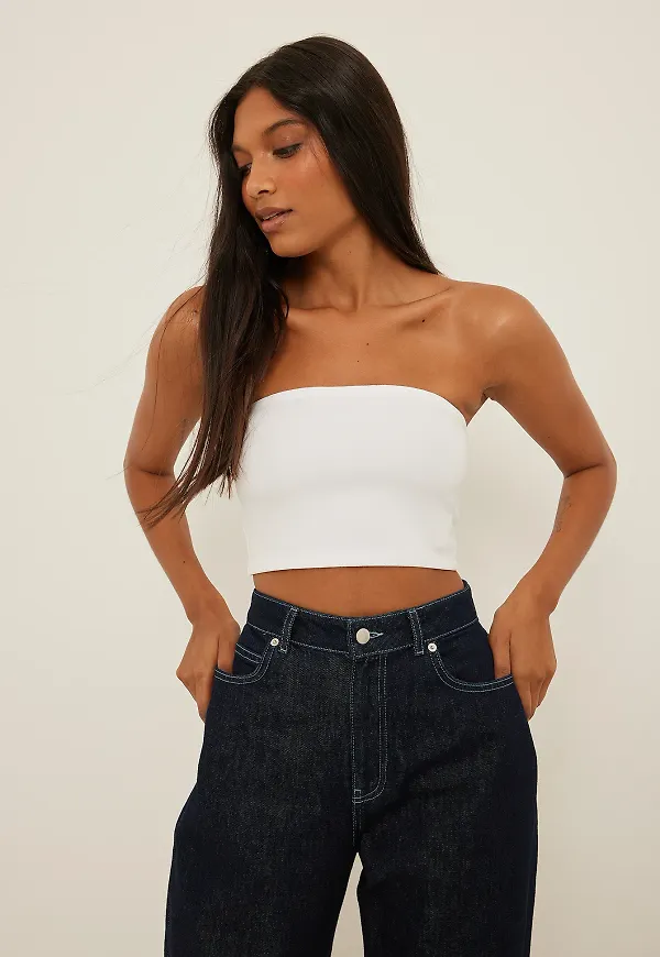 NA-KD Basic Croppad tubtopp - White