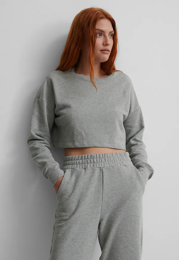 NA-KD Basic Ekologisk croppad sweatshirt - Grey