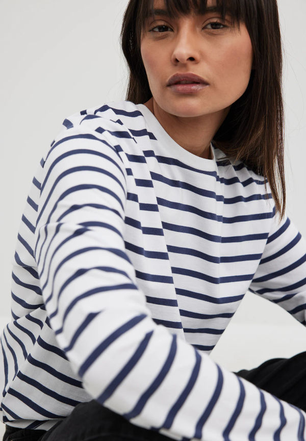 NA-KD Basic Ekologisk oversize randig topp med lång ärm - Blue