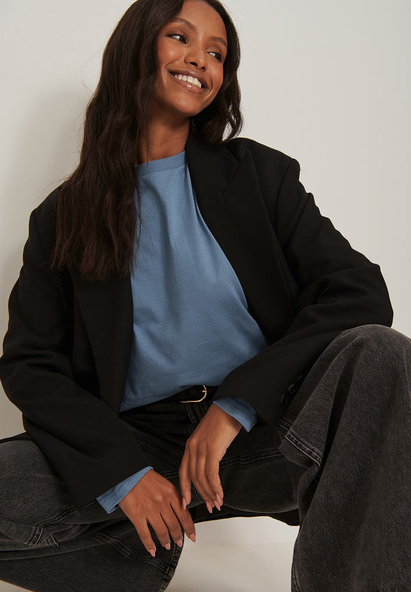 NA-KD Basic Ekologisk oversize topp med lång ärm - Blue