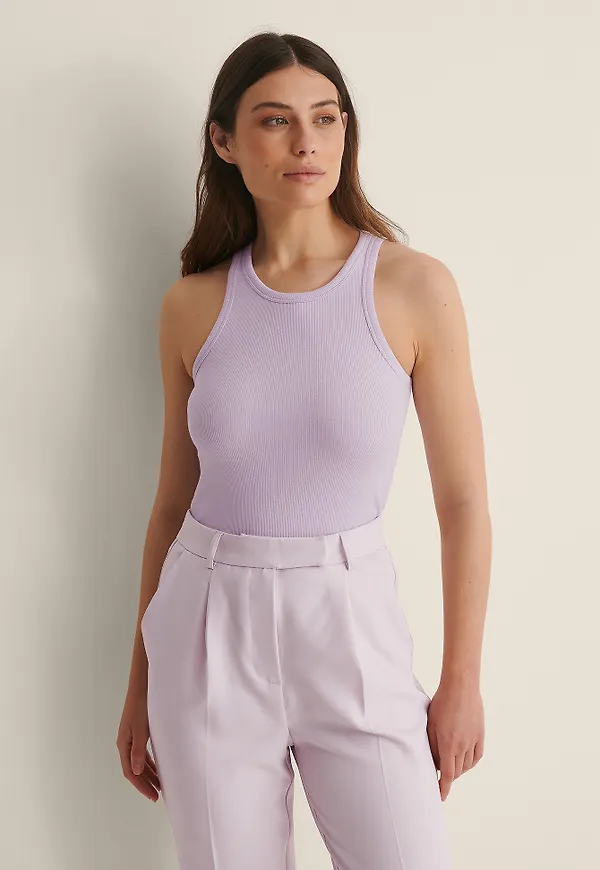 NA-KD Basic Ekologiskt ribbat linne - Purple